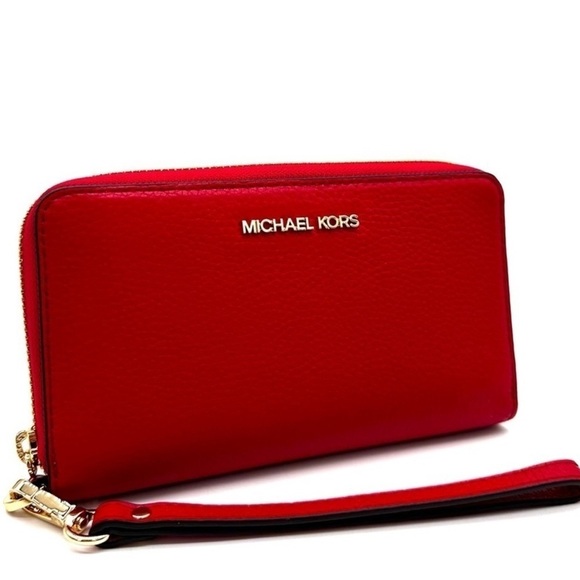 Michael Kors JST LG Flat MF Phone Case Wallet Red/Gold - Picture 3 of 9